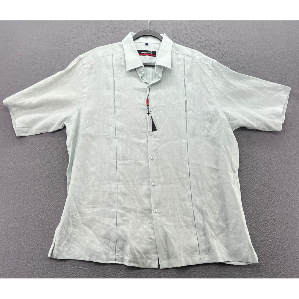 Barsotti Attivo Shirt Mens XXL Short Sleeve Linen Mint Green Pintuck Pleated